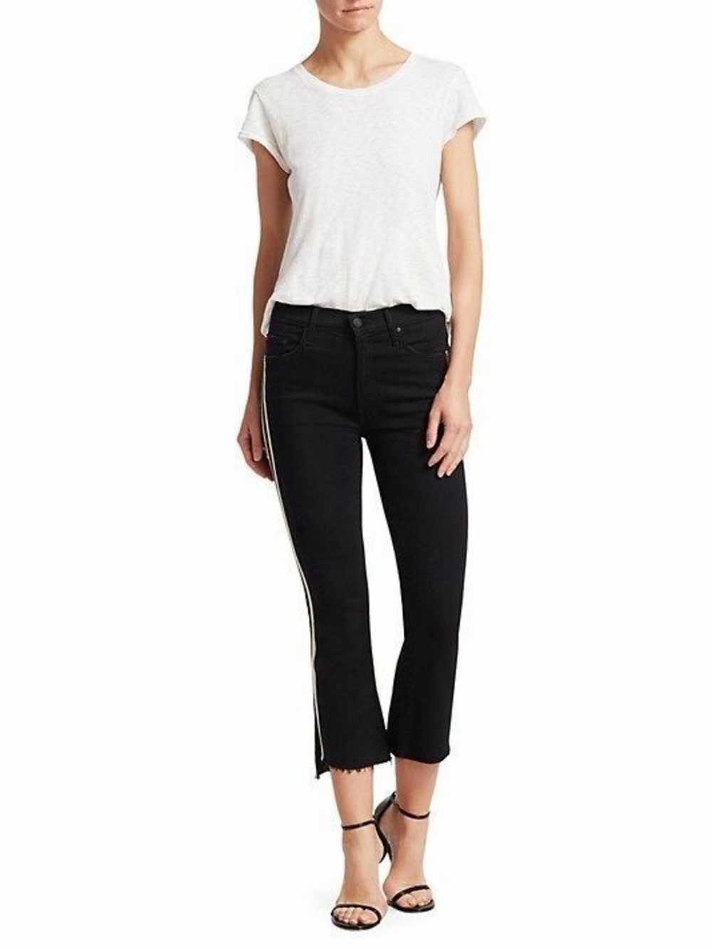 MOTHER Insider Crop Step Fray in Guilty Racer Black White Stripe Moto